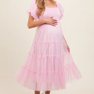 Pink blush light pink tulle puff sleeve dress size M